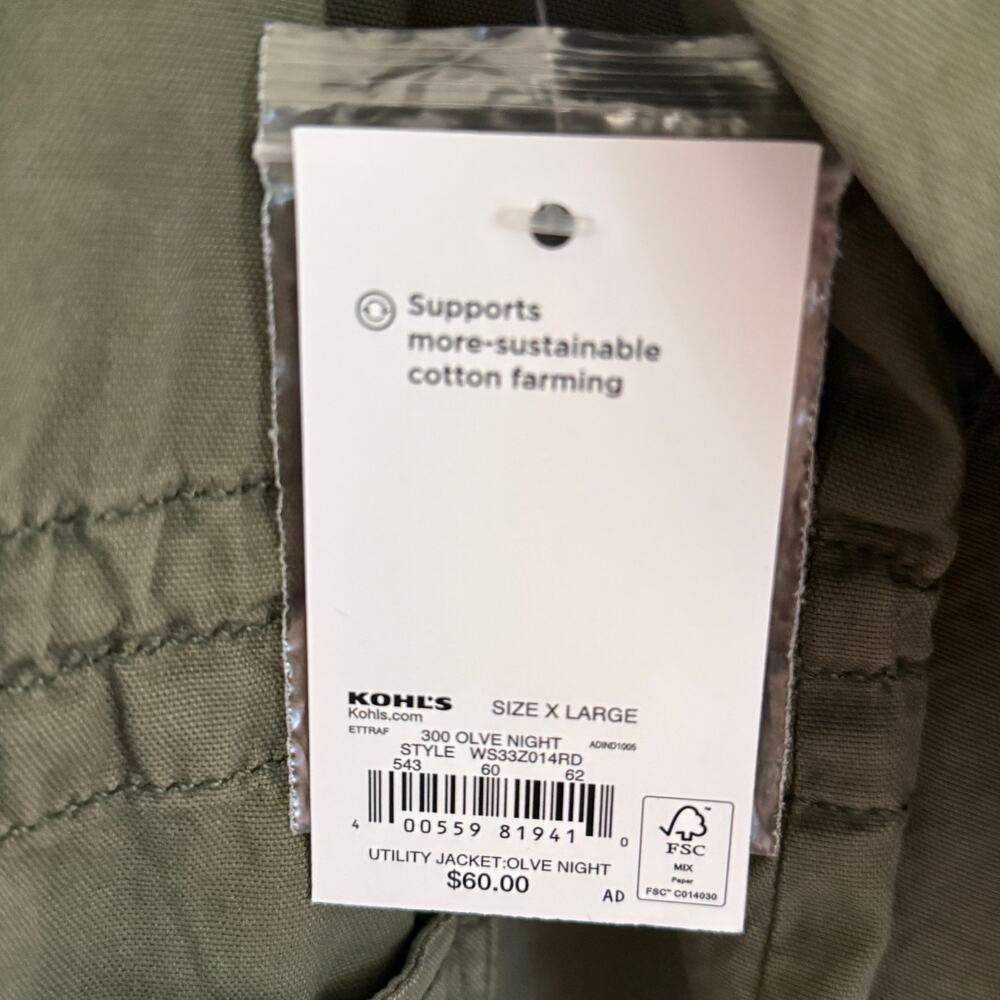 NWT Sonoma, Utility Jacket Olive Green Drawstring/Zip Size XL/18-20 - Picture 4 of 8